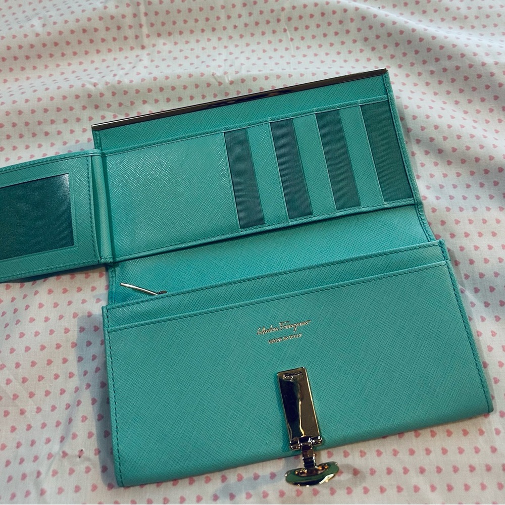 Salvatore Ferragamo Turquoise Wallet with Gold Detail - Picture 13 of 14